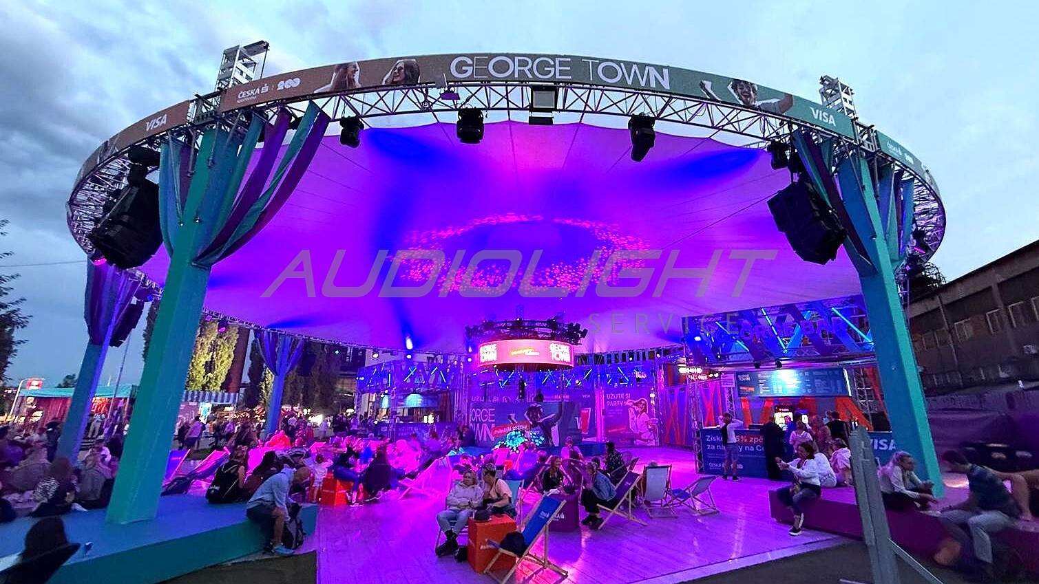 evening lighting of tent